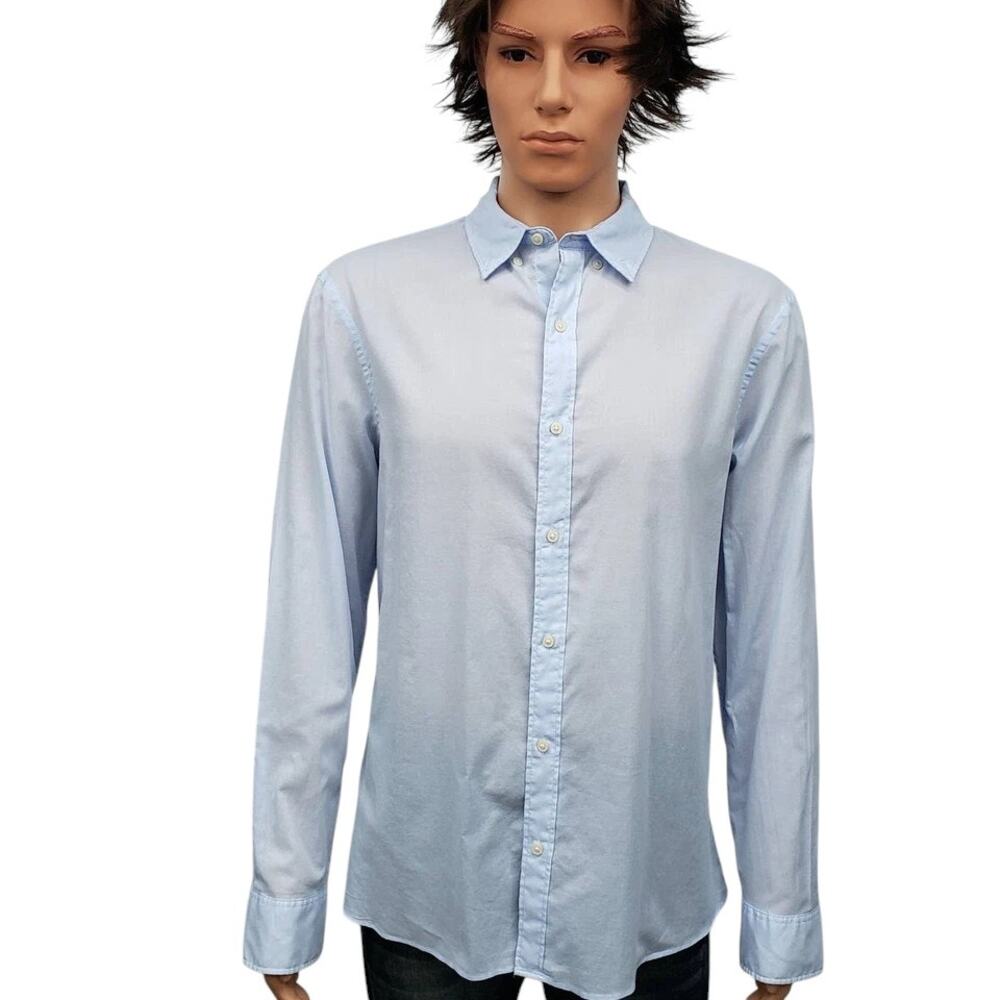Zara Shirt Men L Light Blue Lightweight Button-down Collar Long Sleeve - Picture 3 of 10